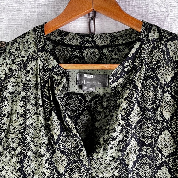 Anthropologie Rachel Tunic Dress Women Small Green Black Snakeskin Print Shift - Picture 8 of 16